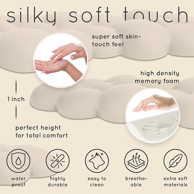 Qloud Cloud Wrist Rest Keyboard Wrist Rest for Computer Keyboard Pad Cloud Keyboard Wrist Rest Wrist Pad for Keyboard Memory Foam Non Slip Base Comes with Mouse Pad - Beige
