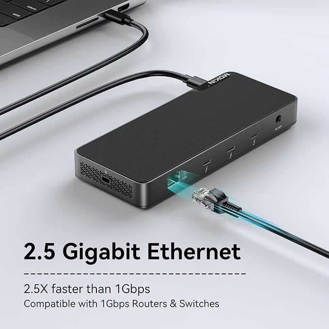MOKiN Thunderbolt 4 Dock with 85W Charging Laptops Docking Station Dual Monitor for MacBook 3X TB4 Ports 40Gbp/s 2.5GbE EthernetUSB A 3.1Audio SD Compatible for Thunderbolt 3/4 Mac/PC