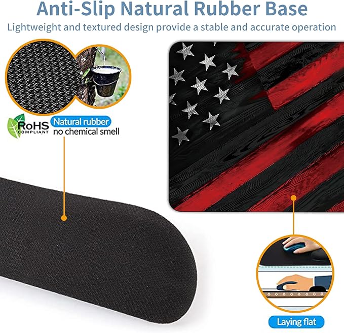 Keyboard Wrist Rest + Mouse Pad + Mouse Wrist Rest Support Set + Coaster Ergonomic Memory Foam Mouse and Keyboard Pad Set for Laptop Computer Office Home Working Gaming Wood Grain Flag