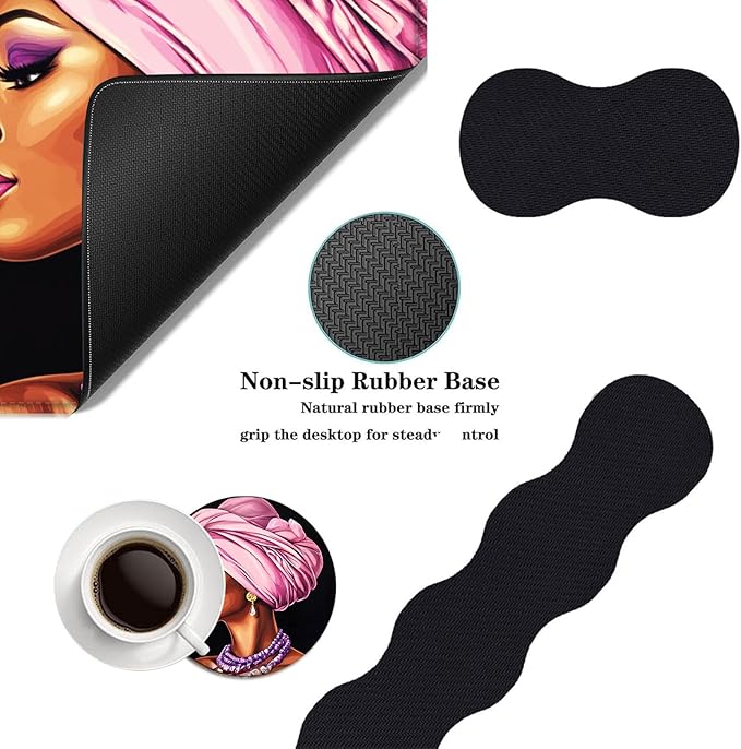 Mouse PadLarge Desk Mat Set 4in1 XL Mousepad + Keyboard Wrist Rest+Mouse Wrist Rest+Coaster with Ergonomic Desk Pad for Home Office Table Computer Cover -African Woman