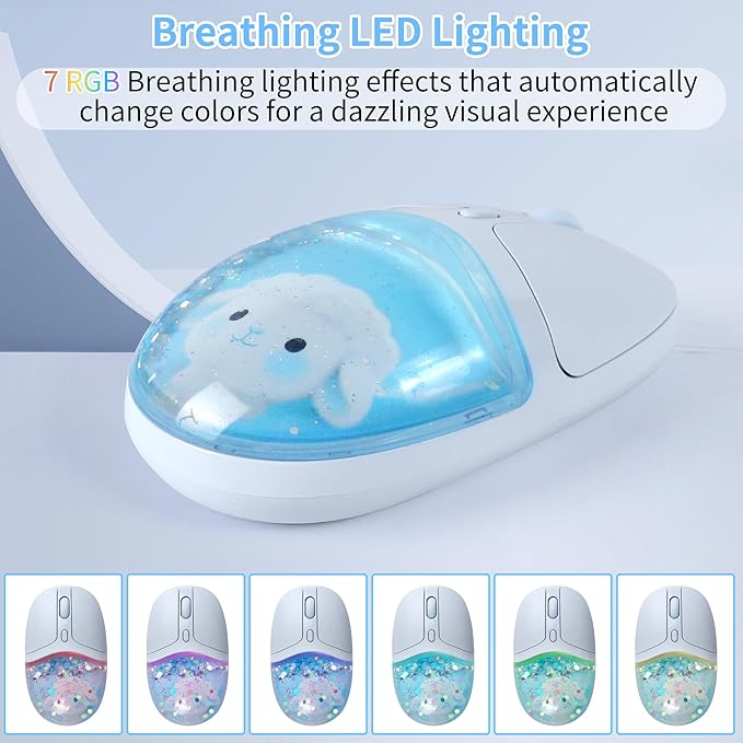 Wireless Mouse with Liquid Quicksand Sequins 2.4GHz &amp Bluetooth Dual Mode Rechargeable Silent Cute Aqua Mouse with LED Light Portable Water Mice for Laptop PC Tablet MacBook Kids Adults Gift (Blue