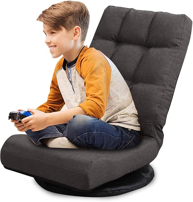 Swivel Floor Chair for Adults with Back Support Adjustable Floor Gaming Chair for TV Reading Playing Video GamesFloor Lounge Chair with Lumbar Support Folding Design 8858Z(Brown)