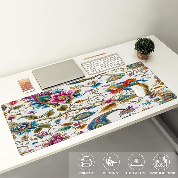 Color Paisley Tree Large Mouse Pad Gaming Mousepad Desk Mat for Desktop Computer Keyboard Waterproof Mouse Mat Desk Pad with Non-Slip Base for Game School Office Home 35.4 x 15.7