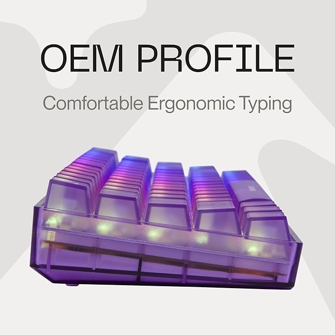 Higround Crystal Amethyst Basecamp 65% Mechanical USB Wired Gaming Keyboard White Flame Switches Programable RGB Transparent/Translucent Hot-Swappable Deep Thock Creamy Sounding PC Keyboard