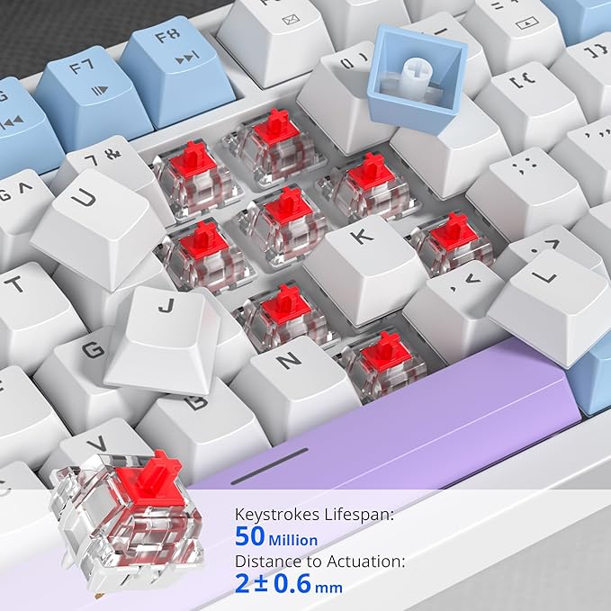 75% Purple Mechanical Gaming Keyboard with Hot Swap RGB and Gasket Mount - TKL Red Switch 75 Percent Creamy Mechanical Keyboard (82 Purple White)