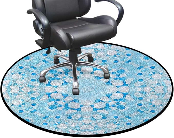 Light Blue Rug Non-Slip Round Area Rug for Bedroom Living Room Study PlayingCarpet Floor Mat Oriental Style Pattern in Watercolor Diameter 39.4 in
