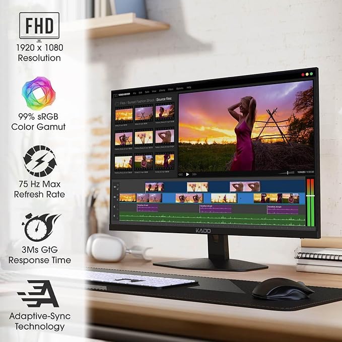 Kado Dual Monitor Setup - 2-Pack 27 1920x1080 Computer Monitor 75Hz VESA Mount HDMI Office Gaming Hybrid Built-in Speakers (E27 Dual Series)