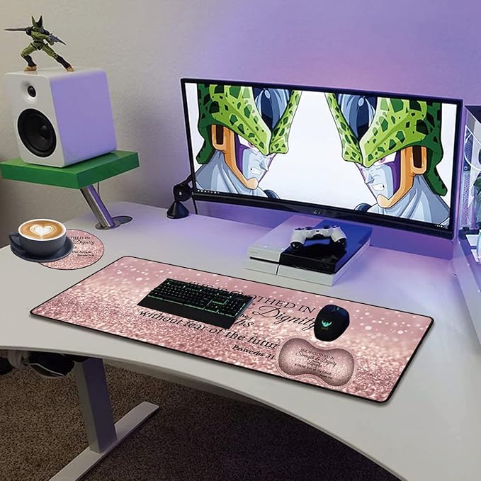 Extended Gaming Mouse Pad with Seam Long XL Desktop Keyboard Pad Suitable for Work/Game/Office/Home Butterfly Wrist Rest Pad and Coaster Bible Verses Proverbs 3125