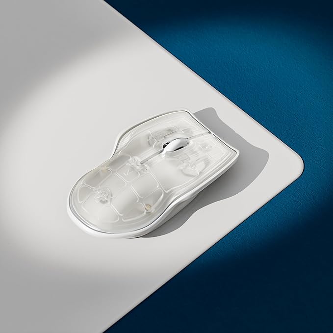 LUNAR ARTEFACTS Ambidextrous Rechargeable Bluetooth Wireless Computer Mouse White Translucent with White Powder Coated Aluminum USB-C