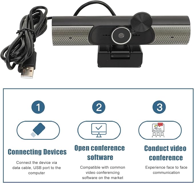 Webcam PC Webcam with Dual Noise Reduction Microphone 2K 30 Frame Auto Focus FHD USB Computer Web Camera with Lens Cover for Video Conference Studying Live Streaming