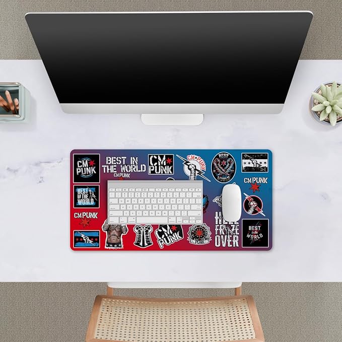 Head Case Designs Officially Licensed WWE Sticker Collage CM Punk 23.62 x 11.81 x 0.12 inches (600 x 300 mm) - L Gaming Office Desk PC Keyboard Mouse Mat Pad