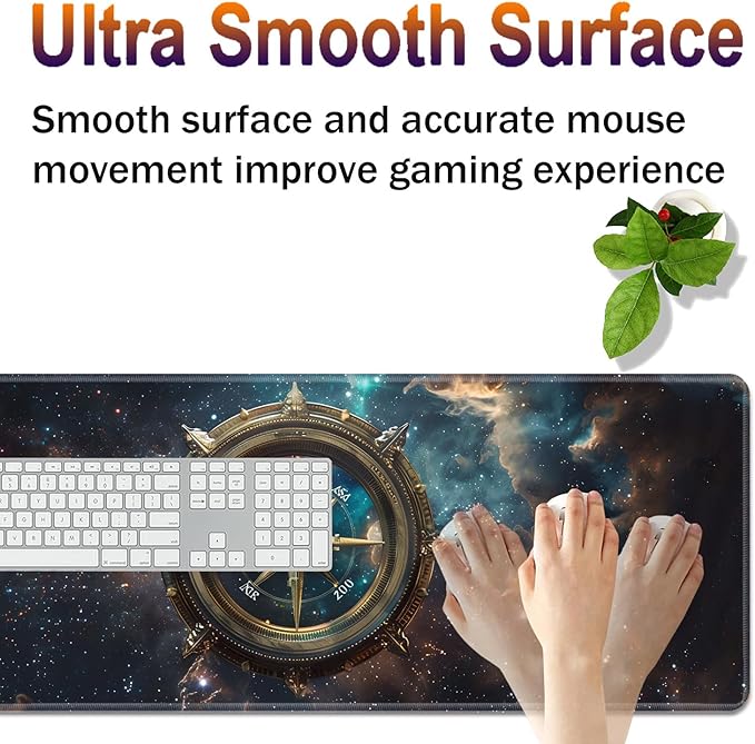 Large XXL Gaming Desk Mat 31.5x 11.8 Ergonomic Keyboard Wrist Rest &amp Mouse Pad Wrist Rest + Coaster Set Non-Slip Base Memory Foam Office and Home Space Compass