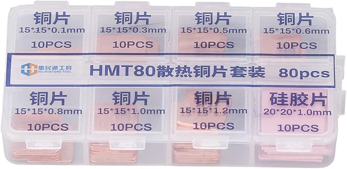 Copper Heatsink Sheets Silicone Pads Cooling Thermal Shim Set 70PCS Copper 10PCS Silicone Pads for Notebook Chipset Laptop GPU VGA VRAM RAM IC Chip Cooling