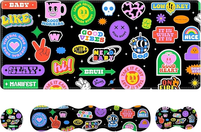 Gaming Mouse Pad Keyboard Wrist Support 4 in1 Mousepad with Wrist Keyboard Rest Computer Desk Mat Non-Slip Desk Pad Protector with Memory Foam Easy Typing Pain Relief I Cute Funny Style