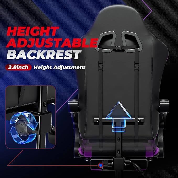 Auto Dynasty Ergonomic Gaming Chair High-Back Office Chair w/Adjustable Lumbar Support Linkage Armrest Headrest &amp Footrest 350LBS Recliner Swivel Computer Game Racing Chair Purple/Black