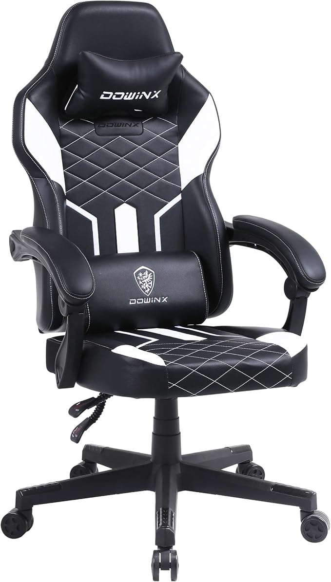 Dowinx Gaming Chair with Pocket Spring Cushion High Back Ergonomic Computer Chair PU Leather 350 LBS Black and White