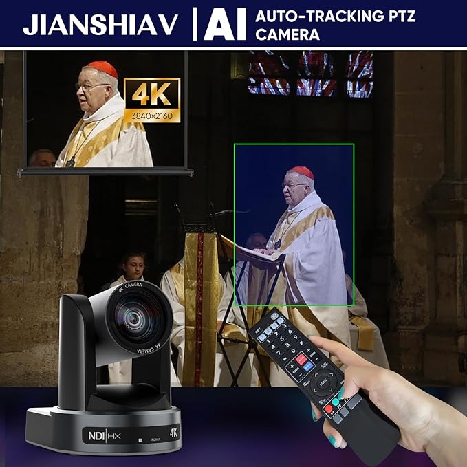 Conference NDI PTZ Camera System with 10X Optical Zoom | 4K 30fps HDMI USB SDI LAN(POE) Webcam for Church Streaming Online Video Conference| Compatible with Zoom OBS (JS510USH4KN)