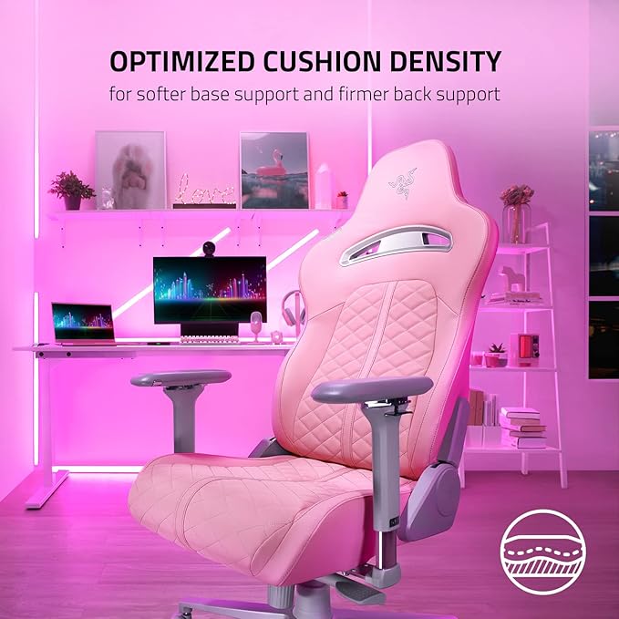 Razer Enki Gaming Chair: All-Day Comfort - Built-in Lumbar Arch - Optimized Cushion Density - Dual-Textured Eco-Friendly Synthetic Leather - Reactive Seat Tilt &amp 152-Degree Recline - Pink
