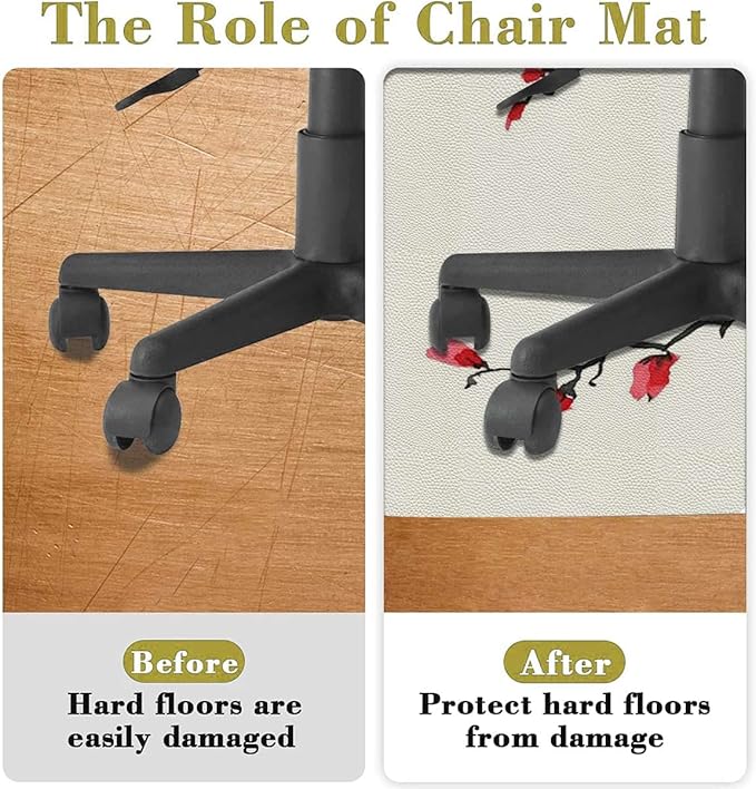 Cinnamon Red PU Leather Computer Chair Mat for Rolling Chair Simplistic Cherry Blossom Under Desk Low-Pile Office Rug Large Anti-Slip Multi-Purpose Japanese Diameter 59 in