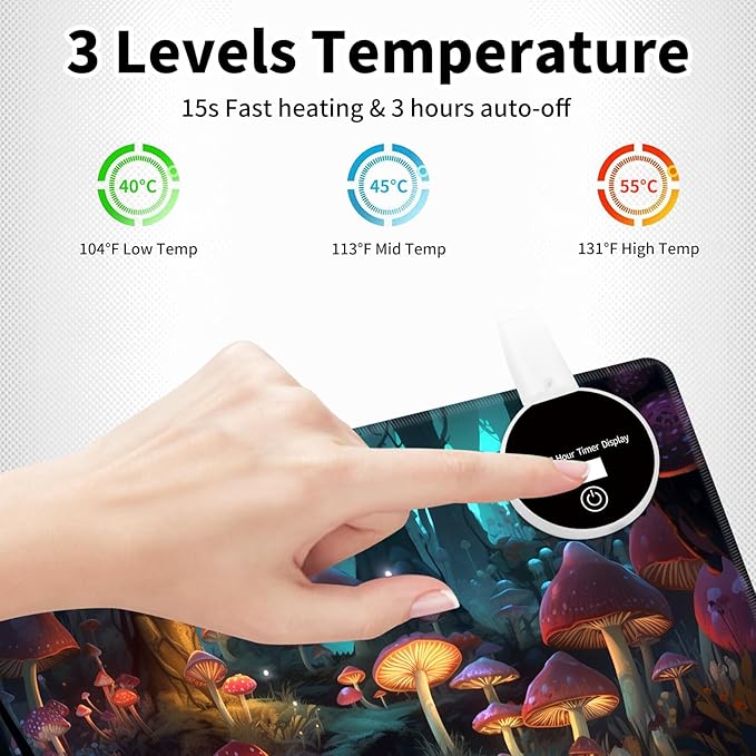 Warm Desk PadHeated Desk Pad Mouse Mat Gamingwith 3 Heating Levels &amp 3 Hours Auto Shut-OffLeather 31.5 x 13 Foot Warmer Keyboard Office MatMushrooms Forest