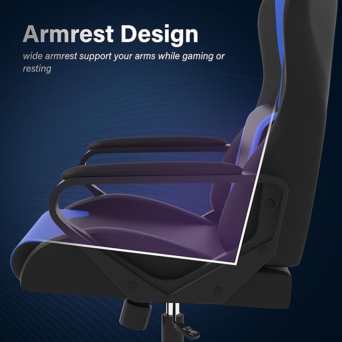 Gaming ChairSwivel Rolling Gaming Chair for AdultsErgonomic PC Gaming Chair BlueHeight Adjustable Computer ChairPU Leather Computer Chair with Headrest and Lumbar Support