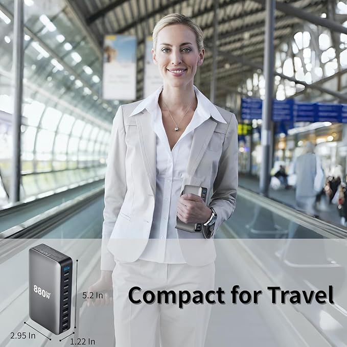 880W USB C Fast Charger Block 10 Ports GaN IV Pro USB Chagring Station 140W PD QC HUB for Multiple Devices Laptop Adapter Compatible with MacBook Pro/Air iPad iPhone Pro Max Galaxy Dell HP