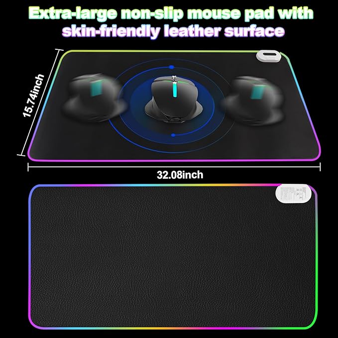 Heated Mouse Pad - Warm Mouse Pad - 6-Level Temperature Adjustment Smart Temperature Control LED Gaming Mouse Pad 8-Hour Timer with Auto Shut-Off31.5 x 15.7 inches