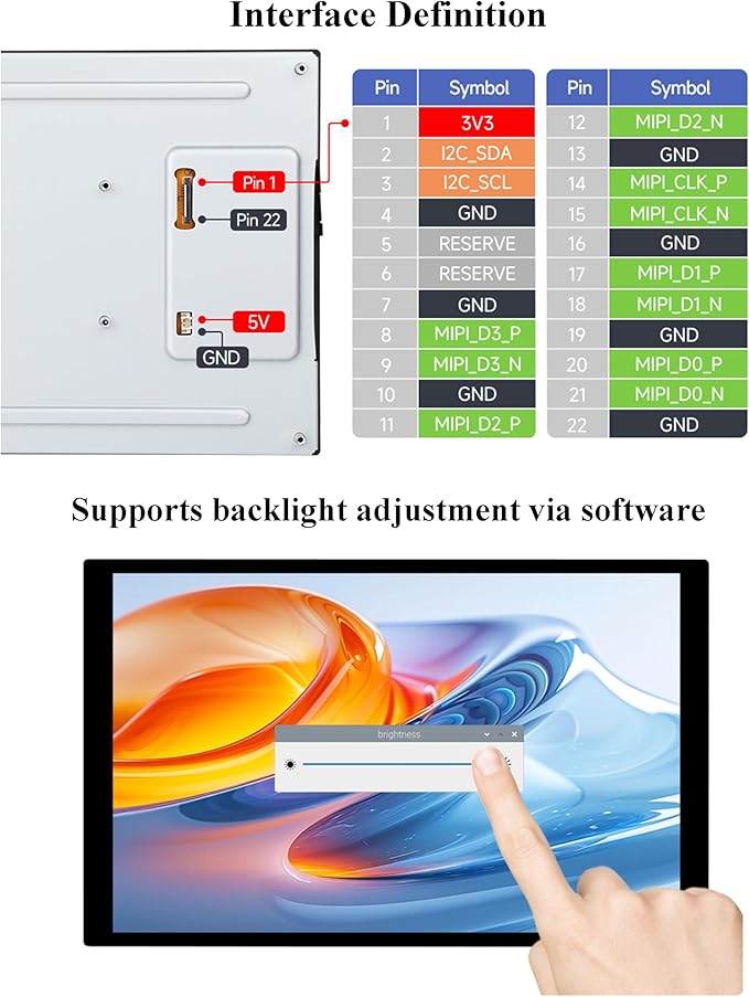 10.1inch DSI LCD 10-Point Capacitive Touch Screen Compatible with Raspberry Pi 5/4B/3B+/3A+/CM5/CM4/CM3+/CM3/RK3506/RK3576/ESP32-P4 800x1280 IPS Display Panel DSI Interface