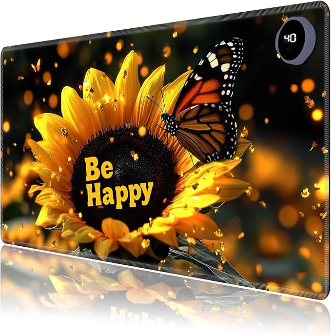 Heated Mouse PadWarm Desk Pad with 3 Levels Heating &amp 3 Hours Auto Shut-Off PU Leather Heated Desk Pad Warmer Pad for Home Office - 23.6 x 14.2 inchLuminous Sunflower Butterfly