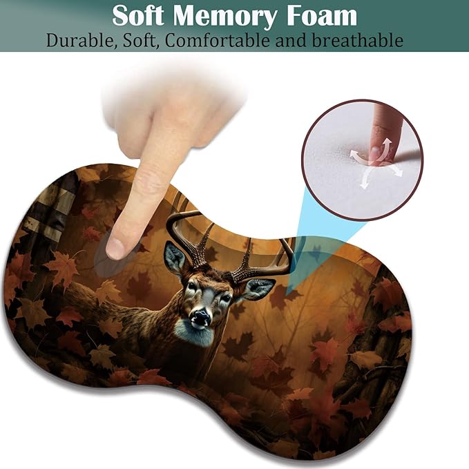 Large Game Mouse Pad + Wrist Support Pad + Coffee Coaster Desk Pad with Sewn Edges Anti-Slip Set pad Suitable for Office Work and Home - Camo Flag Deer