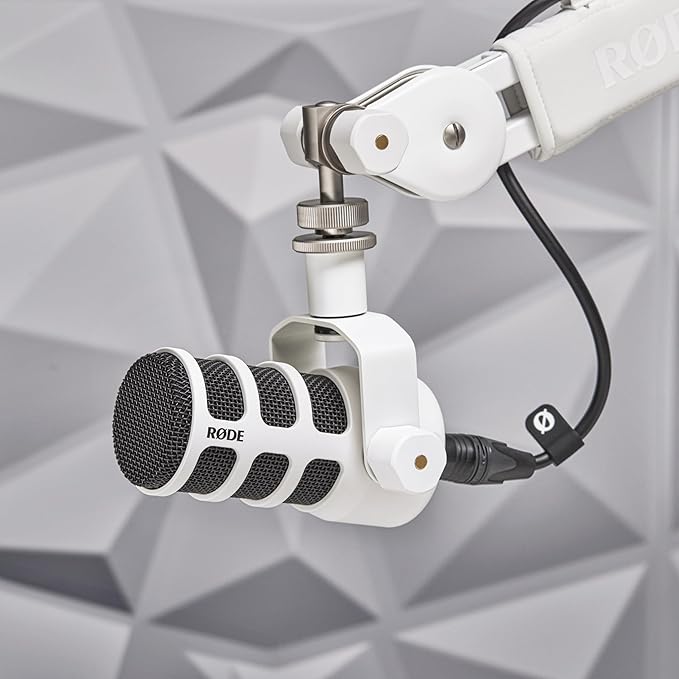 Rode PodMic USB Dynamic Broadcast Microphone with PSA1+ Microphone Boom Arm WS14 Pop Filter and Premium XLR Cable (White Bundle)