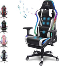 Massage Gaming Chair with Footrest Ergonomic Computer Chair with Bluetooth Speakers and Led Lights RGB Video Game Chair with High Back Lumbar Support4D Handrail180° RecliningWhite