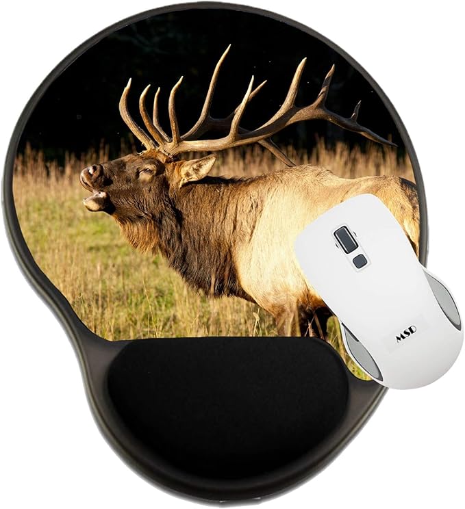 MSD Mousepad Wrist Rest Protected Mouse Pads Mat with Wrist Support Image ID: A bull elk throws back his head and sounds a bugle Image 19359198
