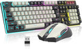RedThunder K10 Wireless Gaming Keyboard and Mouse Combo LED Backlit Rechargeable 3800mAh Battery Mechanical Feel Anti-ghosting Keyboard + 7D 3200DPI Mice for PC Gamer (White-Gray)