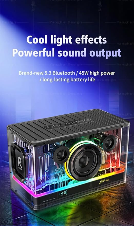 Bluetooth Speaker Ultra Heavy Bass 45W RGB Light Cyber Mechanical Industrial Style Bluetooth 5.3 Wireless Stereo Sound Speaker Subwoofer for Indoor and Computer Room (Black)
