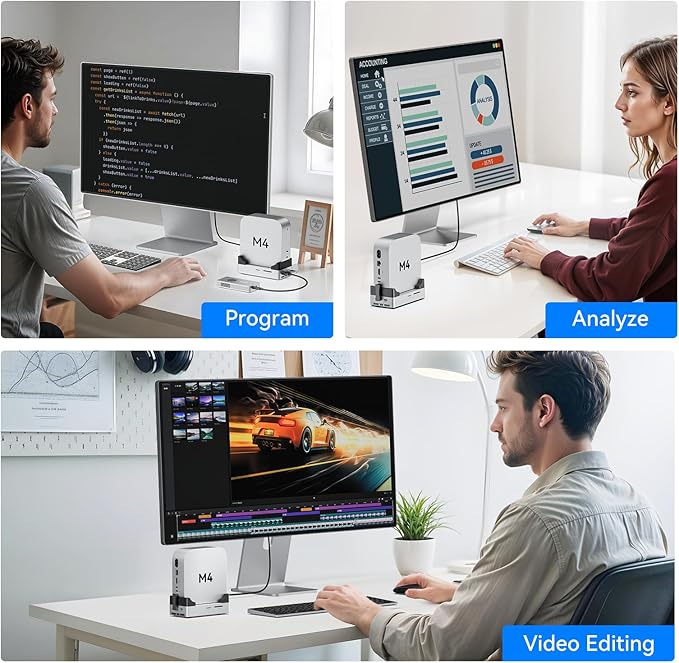 ANYOYO 10Gbps Mac mini M4 Dock and Stand with 8TB NVMe M.2 SSD Enclosure HDMI 4K@60Hz 2× USB-A 3.2（10Gbps） 2× USB-A 2.0 Wi-Fi Signal Friendly Design Aluminum USB-C Hub for Mac mini M4