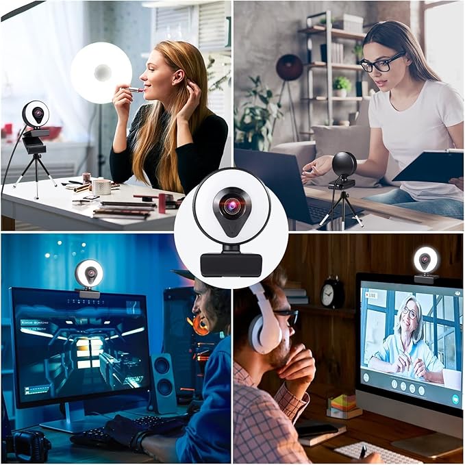 Webcam 4K 2K 1080P with Microphone Auto Focus Web Camera 3 Grades Ring Light Beautify Lighting Video for Live Broadcast Web Cam Ultra High Definition (Color : 4K) (2k)