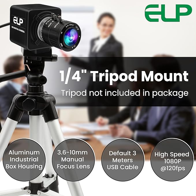 ELP 12mp USB Camera Manual Zoom Webcam for Computer 1080P 120fps Variable Focus Lightburn Camera High Speed 3.6-10mm 3X Zoom USB2.0 PC Cam Varifocal USB Security Webcamera for Video Conference