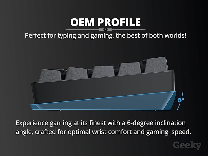 Geeky GK65 65% | Hot Swappable Mechanical Gaming Keyboard | 68 Keys Multi Color RGB LED Backlit for PC/Mac Gamer | ANSI US American Layout (Black Mechanical Speed Silver)