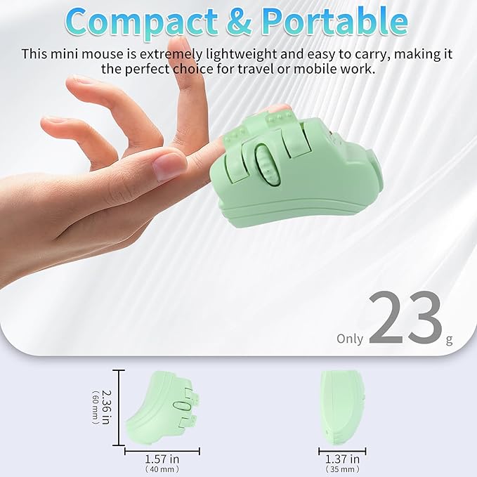 Bluetooth Mini Ring Mouse - Ergonomic Wireless Finger Mouse for Laptops Tablets &amp Presentations - Portable Easy to Use Long Battery Life (Green)