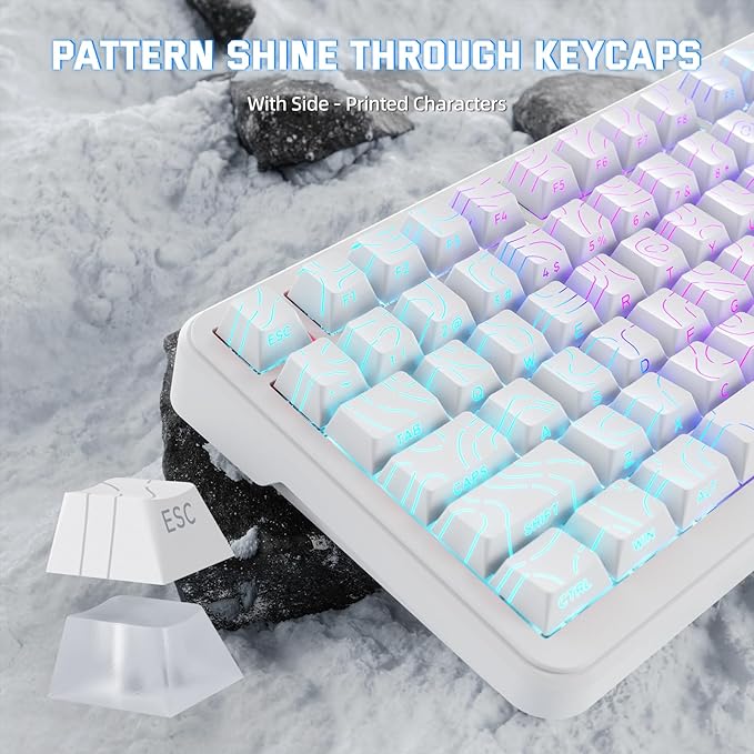 MAMBASNAKE M82 HE 75% Hall Effect Magnetic Switch Gaming Keyboard Rapid Trigger 0.01mm Accuracy 8KHz Polling Rate RGB Backlit Snap Tap &amp DKS Support White Compact Layout with Coiled Cable