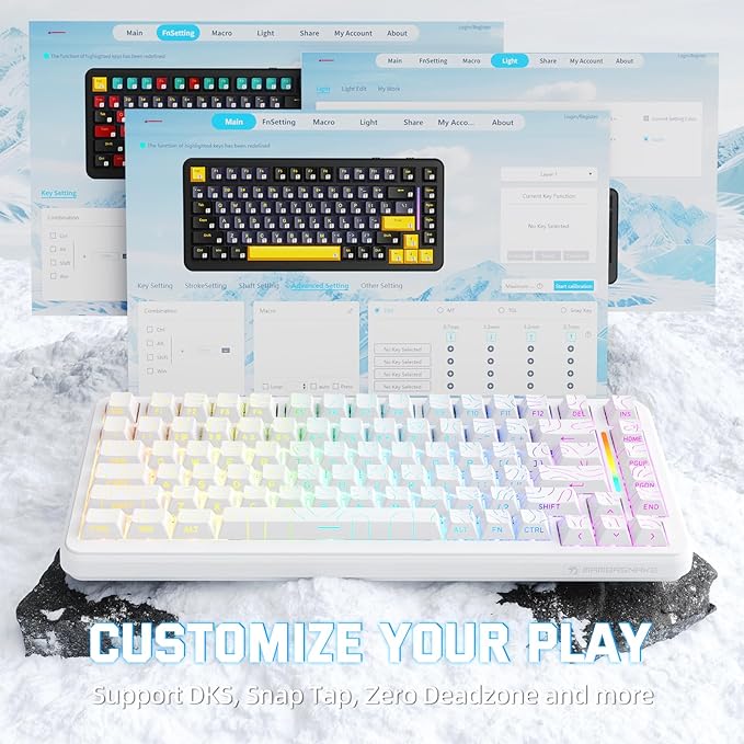 MAMBASNAKE M82 HE 75% Hall Effect Magnetic Switch Gaming Keyboard Rapid Trigger 0.01mm Accuracy 8KHz Polling Rate RGB Backlit Snap Tap &amp DKS Support White Compact Layout with Coiled Cable