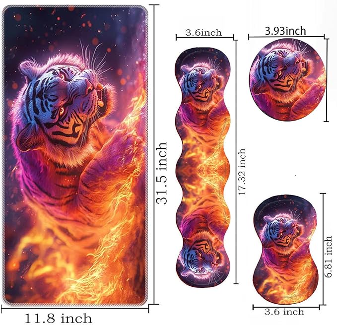Large Mouse Pad Wrist Support SetDesk Pad+Keyboard Wrist Rest+Mouse Pad Wrist Support+Coaster4in1 XXL Big MousepadErgonomic Design Gaming Mat for Home Office TableTiger