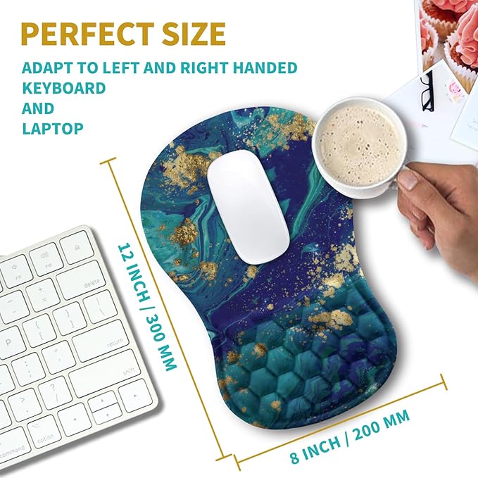 Hokafenle Ergonomic Mouse Pad Wrist Support Wrist Rest Mousepad for Carpal Tunnel Pain Relief with Integrated Memory Foam Slope Massage Bulge (11.8x7.9 inchBlue Gold