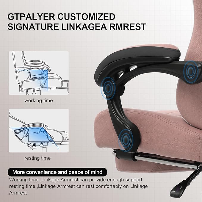 GTPLAYER Gaming Chair Computer Office Chair with Pocket Spring Cushion Linkage Armrests and Footrest High Back Ergonomic Computer Chair with Lumbar Support Task Chair with Footrest