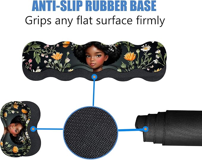 4 in 1 Ergonomic Memory Foam Mouse Pad Wrist Rest Set Large XXL Gaming Desk Pad + Keyboard Wrist Rest + Mouse Wrist Cushion + Coaster for Home Office Study Gaming African American Black Girl
