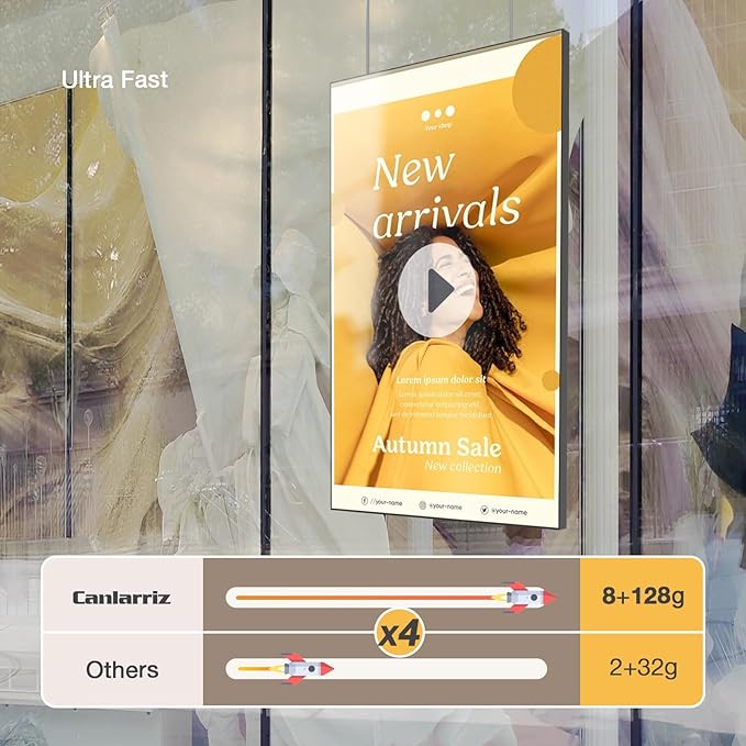 Digital Signage Display 43 inch Wall Mount Digital Menu Board for Restaurants and Stores Advertising Screen 1000 nits Ultra-High Brightness 4KUHD Free Web Content Editor Android 4GB + 32GB