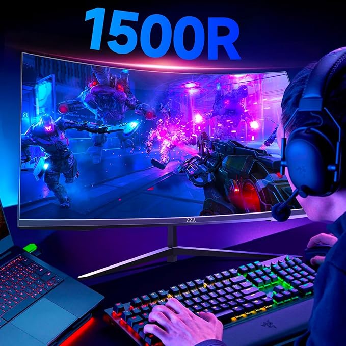 ZZA 27 Inch Curved Gaming Monitor 200Hz|180Hz|144HZ 1ms FHD 1080P Computer Screen FreeSync|130% sRGB|HDR|Low Blue Light|HDMI DP Ports|VESA Mount|Metal Stand