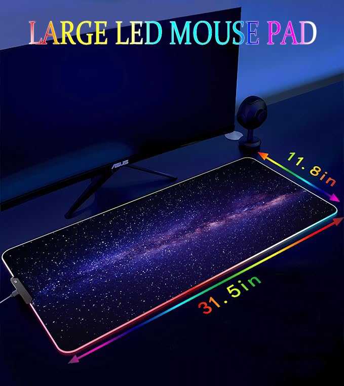 RGB Gaming Mouse Pad Large Mousepad with Led Light Gaming Accessories Keyboard Pad for Desk Non-Slip Rubber Base Big Mouse Mat for Gamer 31.5 X 11.8 Inch Black Gold Mountain