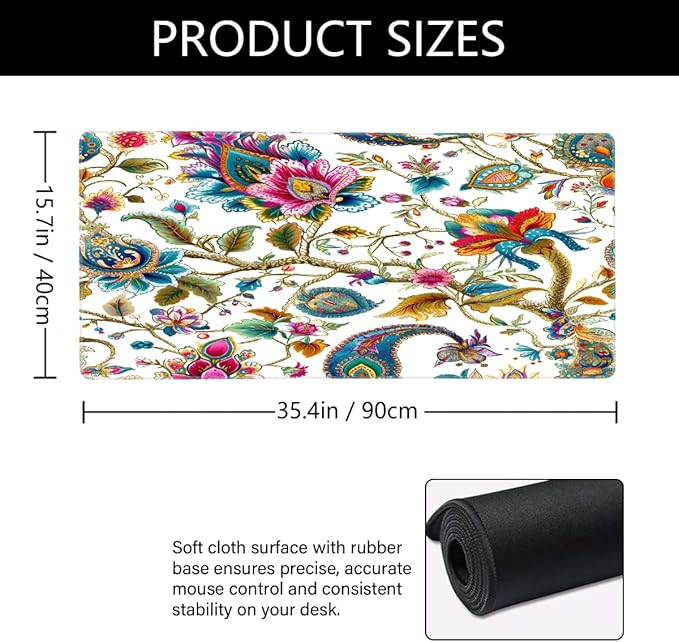 Color Paisley Tree Large Mouse Pad Gaming Mousepad Desk Mat for Desktop Computer Keyboard Waterproof Mouse Mat Desk Pad with Non-Slip Base for Game School Office Home 35.4 x 15.7